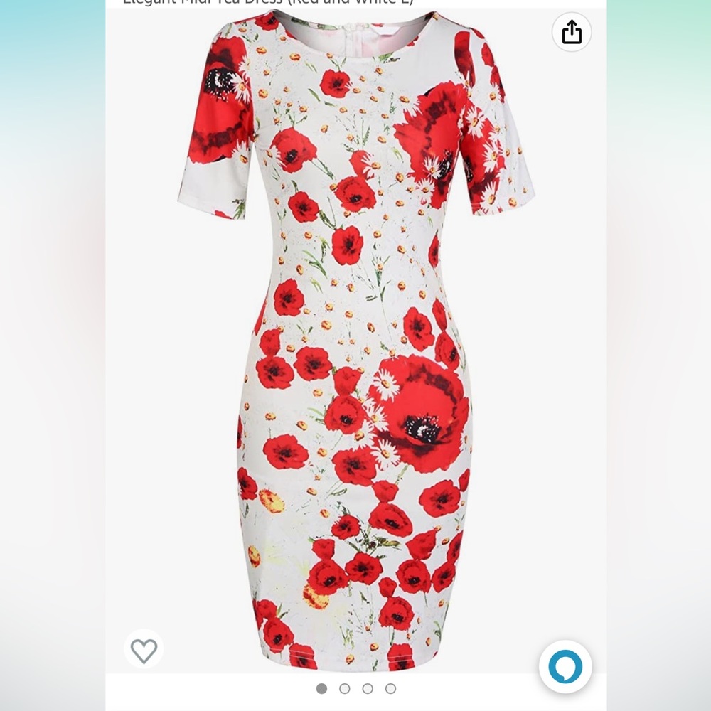 L white and red dress, 3/4 sleeve